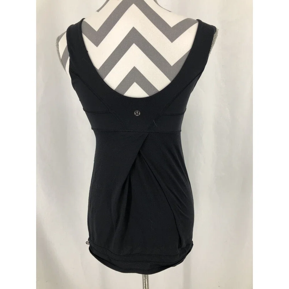 Lululemon Black Pleated Yoga Tank Sleeveless Elastic Drawstring Waist Size 8